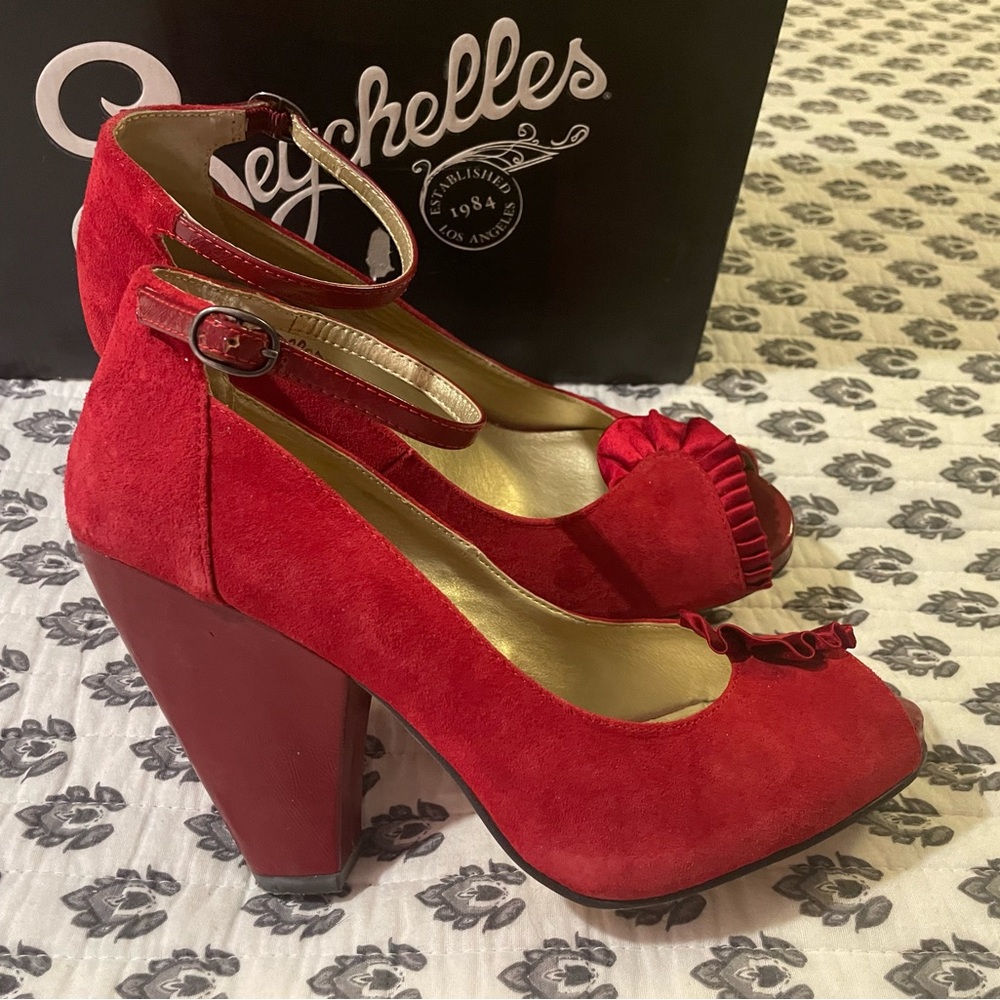 Seychelles Bold Red Suede Block Heels